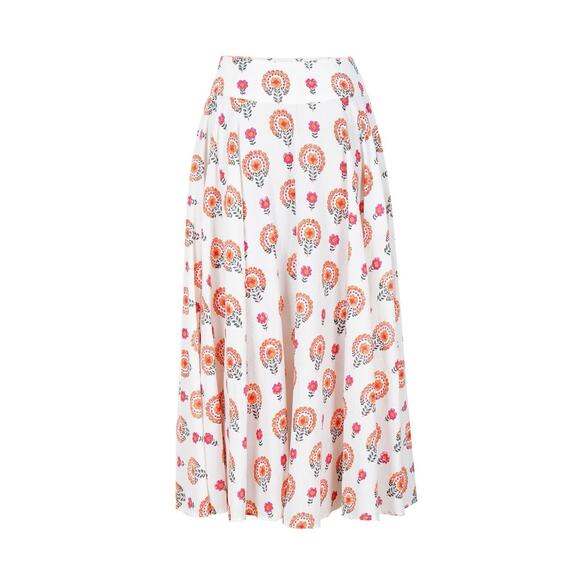 Malie Organic Cotton Dolce White Pink Print Midi Skirt UK 10 US 6 - Picture 2 of 7